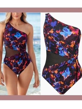MiracleSuit Solstice Gem One Shoulder Vibrant Mesh Inset One-Piece Swimsuit